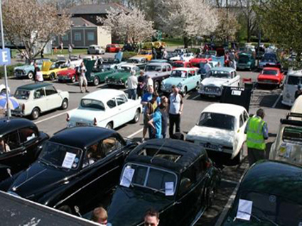 Classic cars and motor vehciles attending motor rallies in the UK