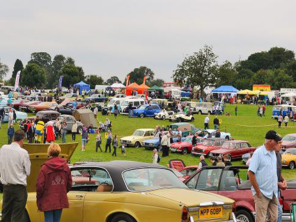 Classic cars and motor vehciles attending motor rallies in the UK